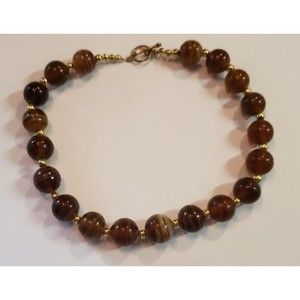 MCM Brown Cream Swirl Art Glass Beads 13”Choker Necklace